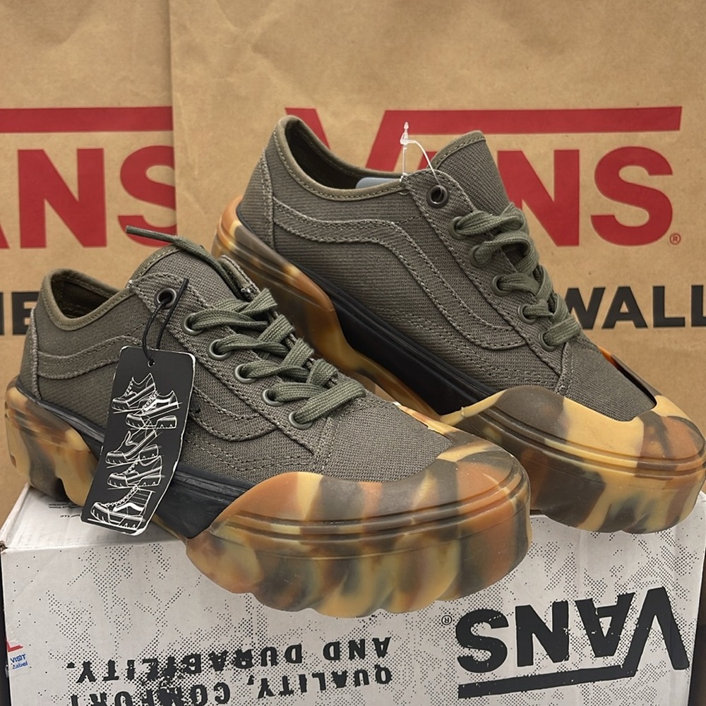 Vans WMNS Olive Green Sneakers Camouflage Old Skool Tapered Modular Grape Leaf - Picture 3 of 16